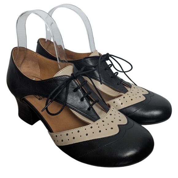 Miz Mooz Shoes - Miz Mooz Fleur Oxford Heel Shoes Size 8 Black Beige